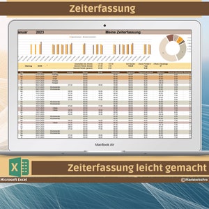 Hourly recording | Working time recording with break times | Working time recording Excel template with vacation and sick days