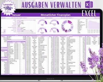 Household Budget Excel Template Lavender 2026, Budget Tracker Purple, Cost Tracking, Expense Management, Financial Planning German