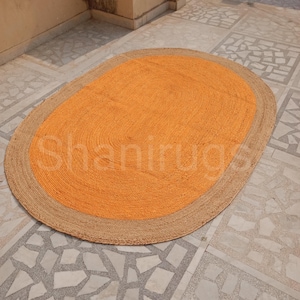 Natural Oval Jute Rug Indian Handmade Braided Vintage Area Rug Indian Traditional Design Bohemian Rag Rug Eco Friendly Home Decor Large Rug