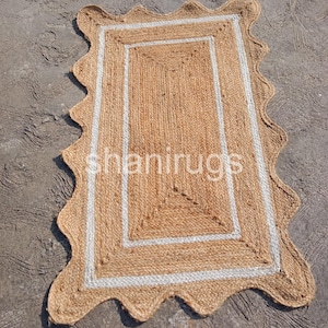 Natural Jute Rug Scalloped Jute Rug, Bohemian Rug, Jute Scalloped Rug, Jute Rug Rectangular, Scallop Jute Rug, Custom Rug Active