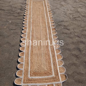 Natural Jute Rug Scalloped Jute Runner , Bohemian Runner, Jute Scalloped Runner,  Scallop Jute Runner