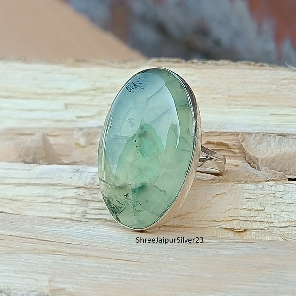 Prehnite Ring, 925 Sterling Silver Ring, Handmade Ring, Band Ring, Women Jewelry, Gemstone Ring, Gift Jewelry, Boho Ring, Prehnite Jewelry.