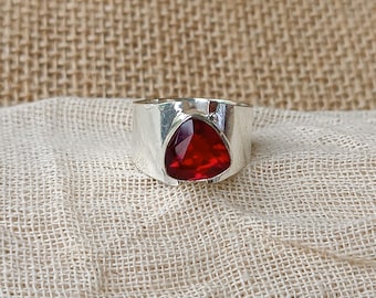 Handmade Red Garnet Sterling Silver Ring