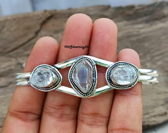 手作りのハーキマーダイヤモンドバングル：スターリングシルバーの宝石