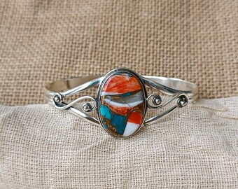 Oyster Copper Turquoise Bangle: Handmade 925 Sterling Silver Cuff