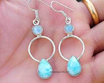 Larimar Ohrhänger: 925 Sterling Silber Edelstein Schmuck