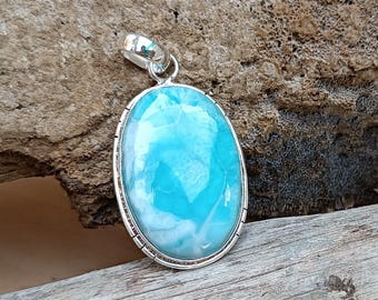Handgefertigter Larimar Anhänger: 925 Sterling Silber, Damen Schmuck