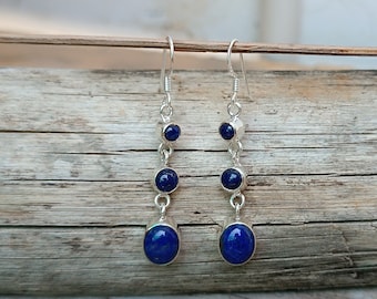 Natural Lapis Lazuli Earrings, Solid 925 Sterling Silver Earrings, Handmade Oval Earrings, Blue Lapis Stone Earrings, Women Wedding Earrings