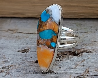 Oyster Copper Turquoise Ring , 925 Sterling Silver Ring , Wedding Ring , Promise Ring , Gift for Women , Silver Jewelry, Turquoise Jewelry