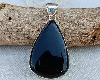 Pear Black Onyx Pendant: Handmade 925 Sterling Silver Jewelry