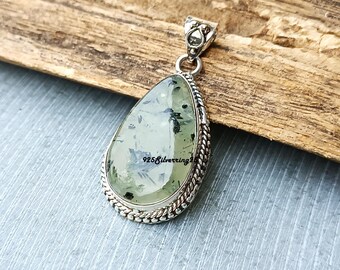 Green Prehnite Pendant: Sterling Silver Necklace, Women's Jewelry