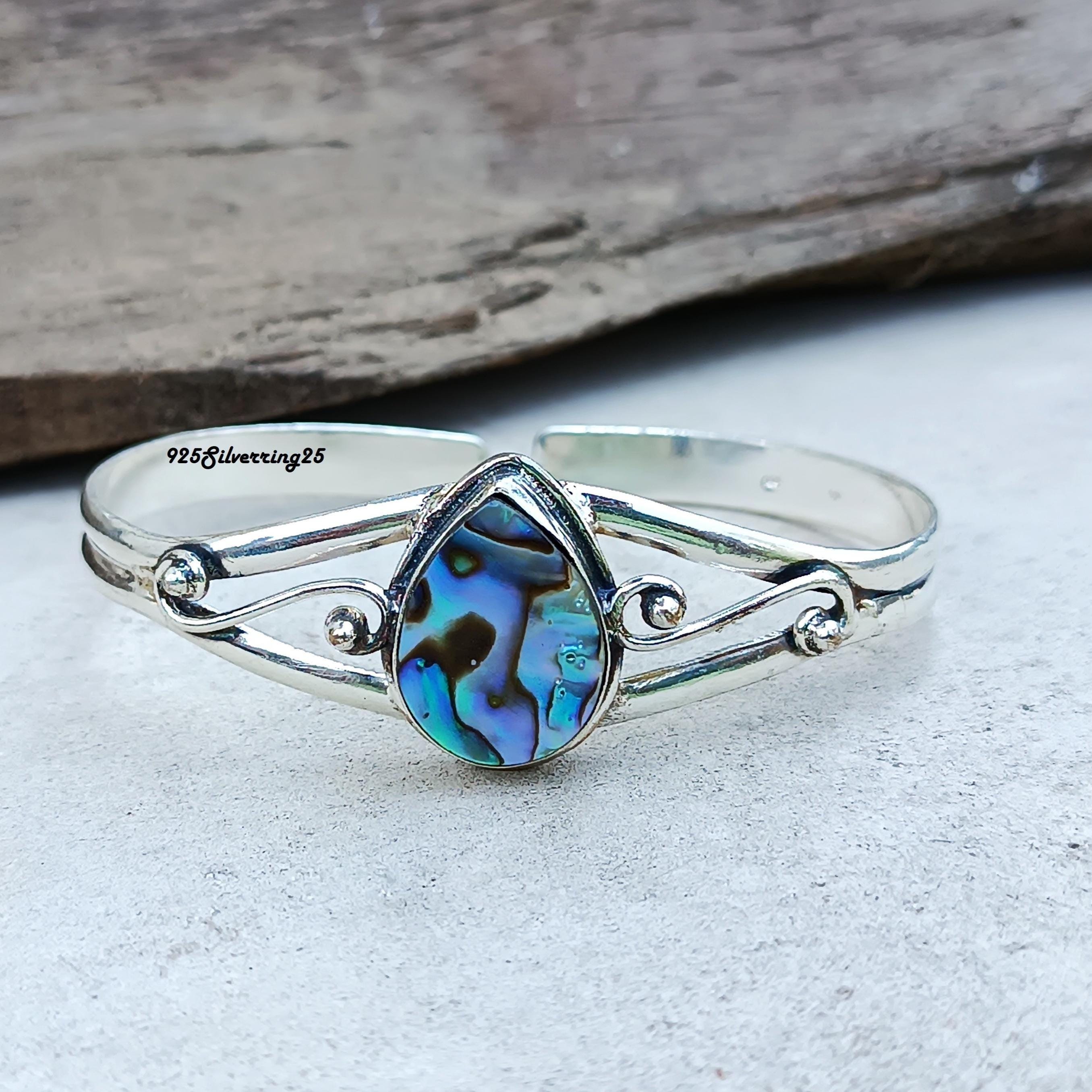 Bracciale in conchiglia di abalone, bracciale, argento sterling 925 Bracciale in conchiglia di abalone, bracciale, argento sterling 925