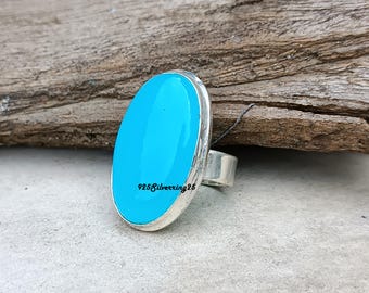 Turquoise Sterling Silver Band Ring: Handmade Statement Jewelry