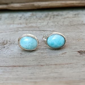 Larimar Ohrstecker: Sterling Silber Solitär, ovaler Stein