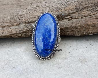 Sterlingzilveren lapis lazuli-bandring: handgemaakte statement-sieraden