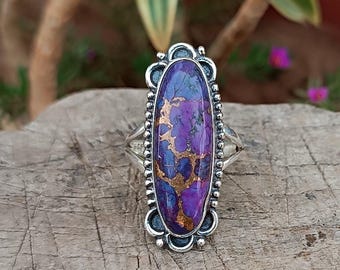 Purple Turquoise Sterling Silver Ring: 925 Statement Ring