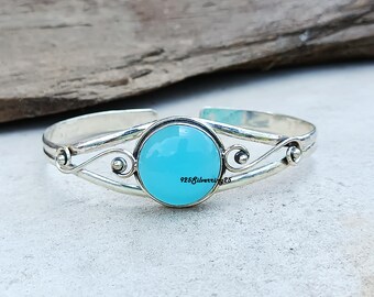 アクアカルセドニーバングル：スターリングシルバーカフブレスレット
