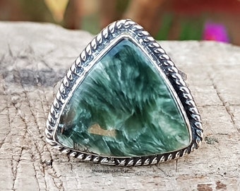 Seraphinite Ring 925  Sterling Silver  Ring, Gemstone Ring, Women Ring, Handmade Ring, Statement Ring , Good Luck Gemstone Silver Jewelry