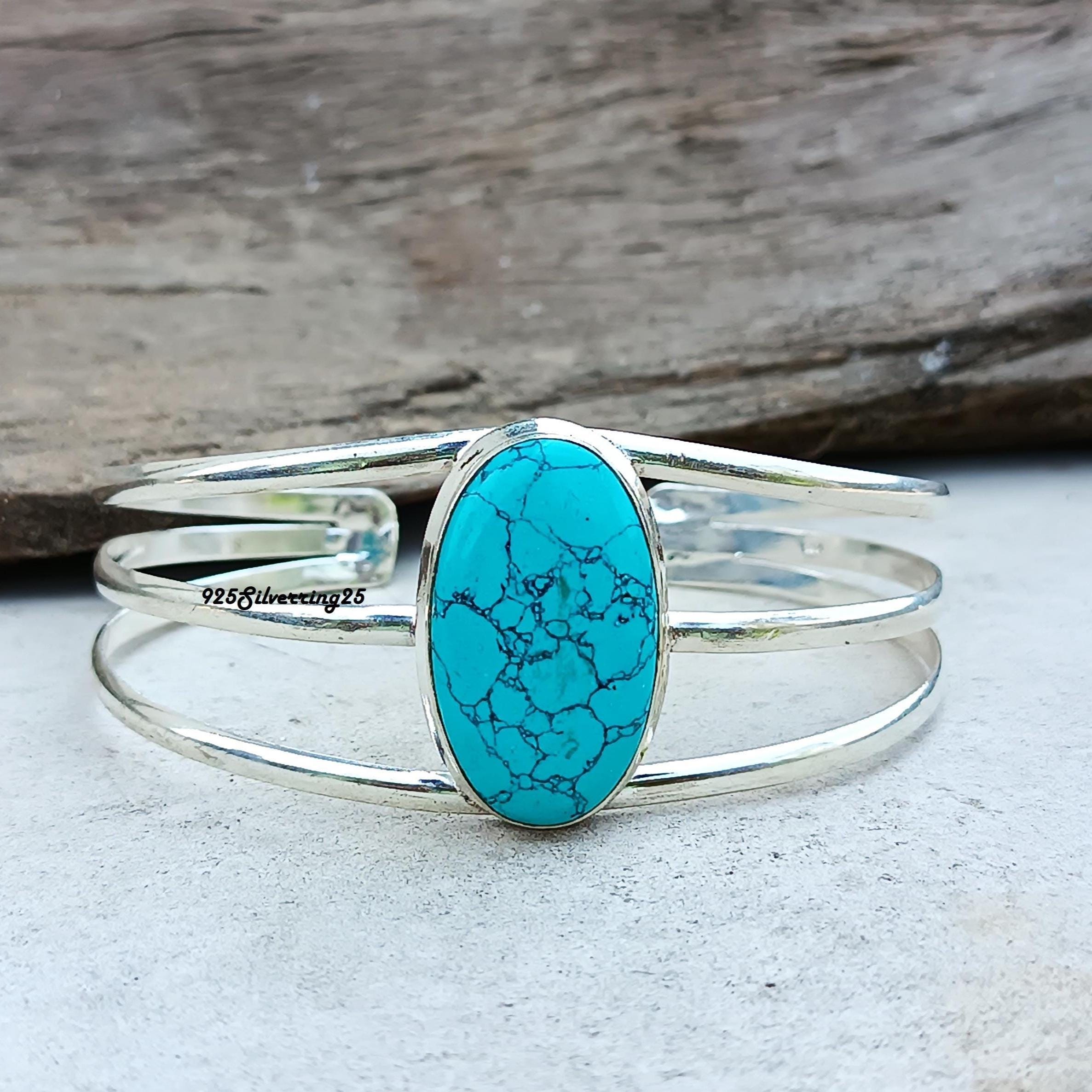 Turquoise Sterling Silver Bangle: Handmade .925 Jewelry - Etsy