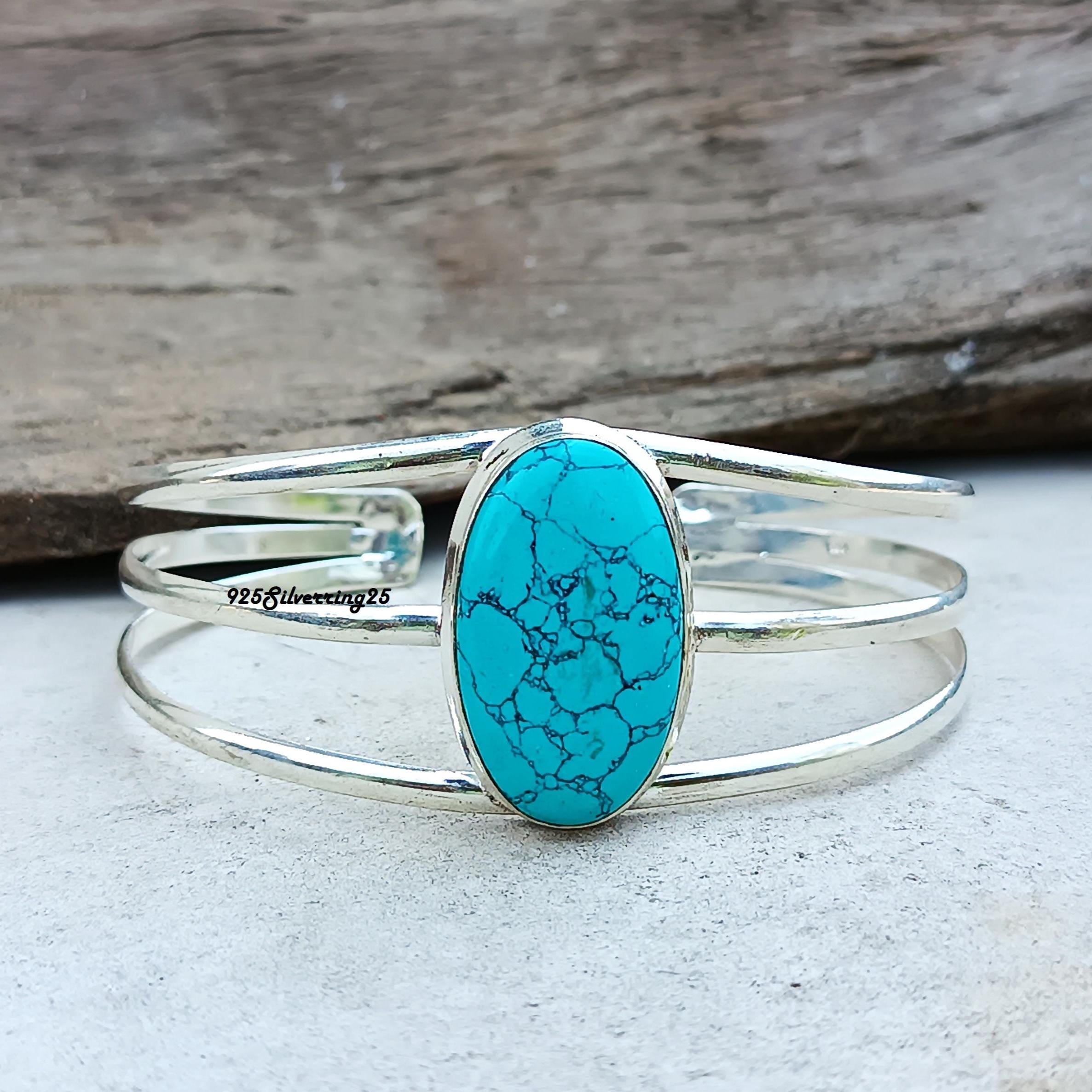 Turquoise Sterling Silver Bangle: Handmade .925 Jewelry - Etsy