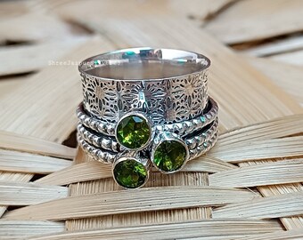 Peridot Spinner Ring, 925 Sterling Silver Ring, Handmade Jewelry, Meditation Ring, Women Gift , Promise Ring, Festival Ring, Gift Ring