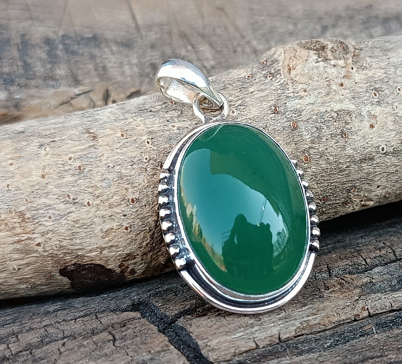 Handmade Oval Green Onyx Pendant: 925 Sterling Silver Jewelry - Etsy