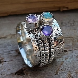 Anello girevole in ametista: gioiello in argento sterling 925 con pietre preziose