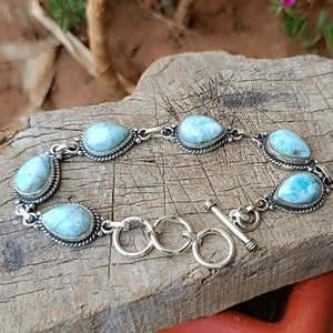 Handmade Pear Shape Larimar Bracelet: 925 Sterling Silver Jewelry