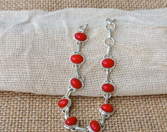 Red Coral Bracelet: Handmade 925 Sterling Silver Adjustable Bracelet