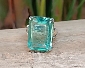 Handmade Aquamarine Ring: Wide Band 925 Sterling Silver Boho Jewelry