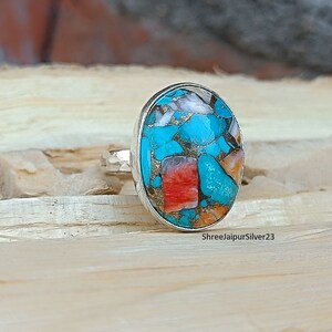 Oyster Copper Turquoise Ring, 925 Sterling Silver Ring, Triple Band Ring, Promise Ring, Baguette Ring, Handmade Jewelry, Gift for her