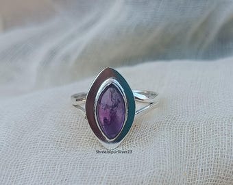 Purple Amethyst Ring: Handmade 925 Sterling Silver Band