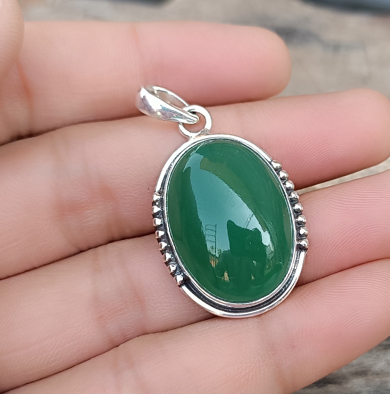 Handmade Oval Green Onyx Pendant: 925 Sterling Silver Jewelry - Etsy