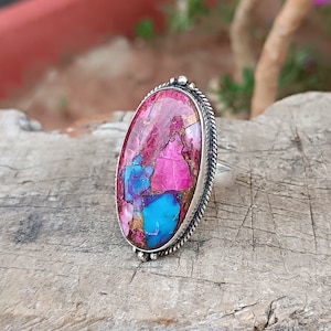 Pink Oyster Turquoise Ring: Handmade Sterling Silver Statement Jewelry