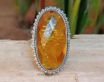 Natural Citrine 925 Sterling Silver Ring - Handmade Jewelry