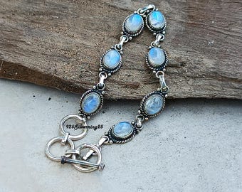 Handmade Moonstone Bracelet, 925 Sterling Silver Jewelry