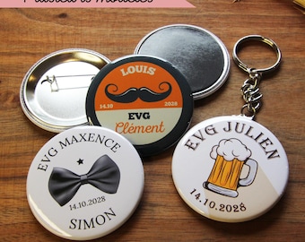 Badge EVG personnalisé – Cadeau enterrement de vie de garçon – Badge prénom équipe du marié