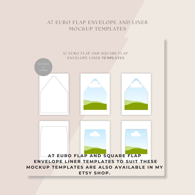 A7 Euro Flap Envelope and Liner Mockup Templates Liner Kraft Paper