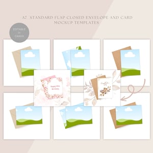 A7 Standard Flap Closed Envelope and Card Mockup Templates, Kraft Paper, Colored, DIGITAL DOWNLOAD, Editable in Canva, Commercial Use