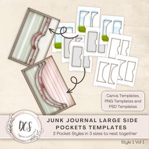 Junk Journal Large Side Pockets Templates Style 1 Volume 1 Templates, Vintage Look Overlays, Pockets, Page for Pockets, Distressed Edge Look