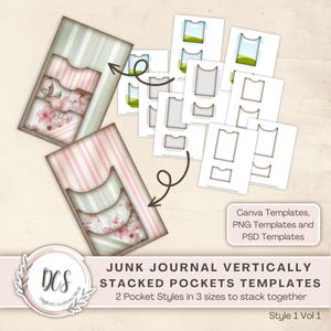 Junk Journal Vertically Stacked Pockets Style 1 Volume 1 Templates, Vintage Look Overlays, Pockets, Page for Pockets, Distressed Edge Look