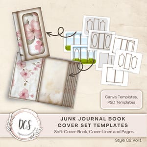 Junk Journal Book Cover Set Style C 2 Covers Templates, Vintage Look Overlays, Journal with 1.5 inch Spine, Signatures, Distressed Edge Look