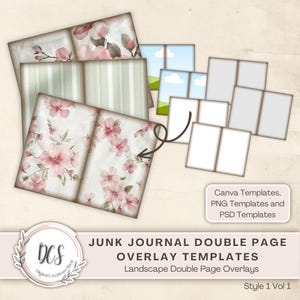 Junk Journal Double Page Style 1 Modèles Volume 1, superpositions aspect vintage, superpositions de papiers paysage américain, aspect bords vieillis, double page