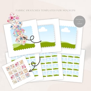Stofstalen sjablonen voor mockups met schaduweffecten, slepen en neerzetten, DIGITALE DOWNLOAD, bewerkbaar in canva, commercieel toegestaan