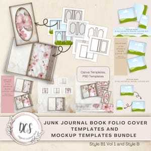 Junk Journal Book Cover Set Style B1 Vol 1 Templates and B Mockups Bundle, Vintage Look Overlays, Product Display Mockups for Journal Books