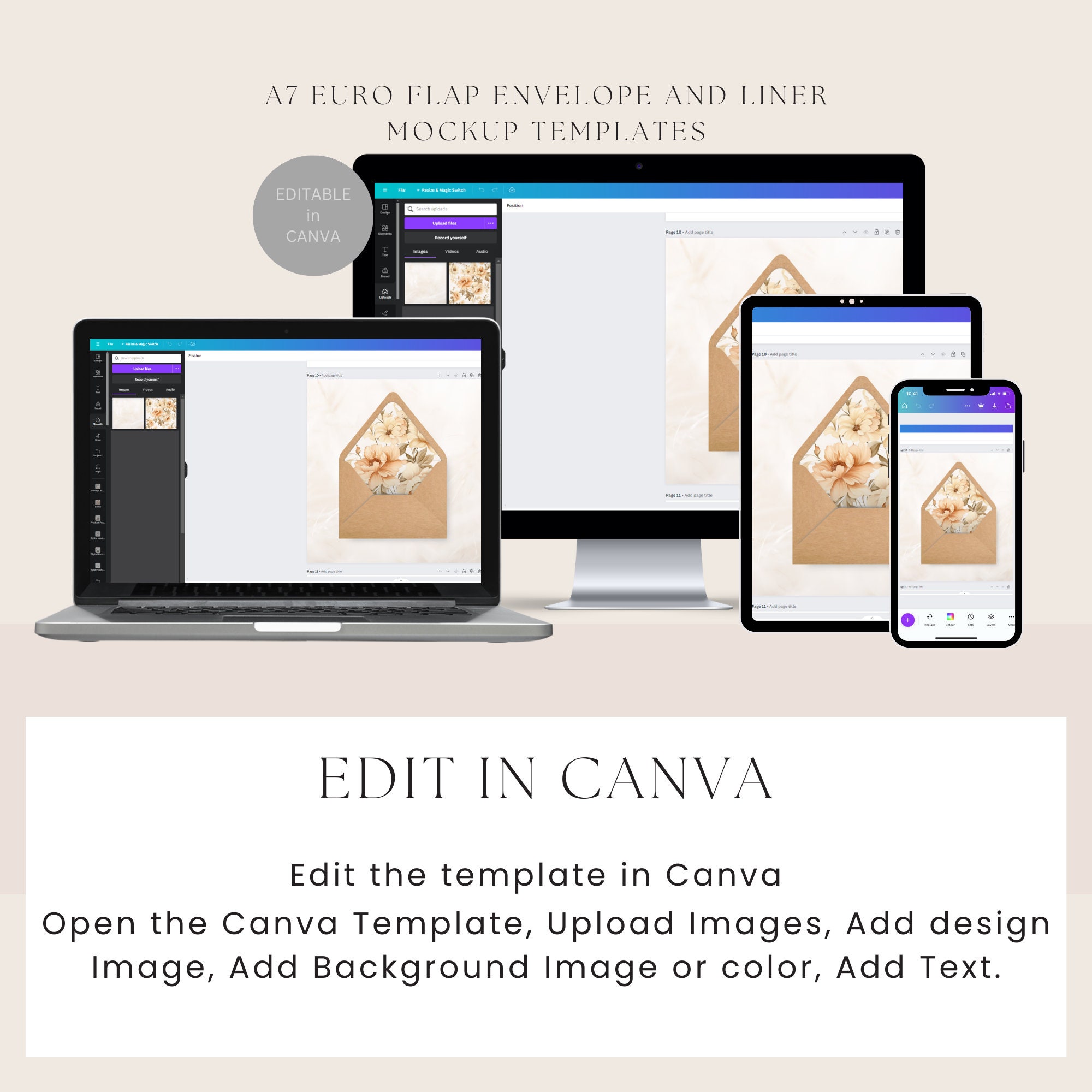 A7 Euro Flap Envelope and Liner Mockup Templates Liner Kraft Paper