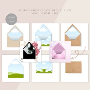 A7 Standard Flap Envelope and Liner Mockup Templates, Liner, Kraft Paper, Colored, DIGITAL DOWNLOAD, Editable in Canva, Commercial Use