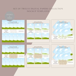 Set of Twelve Digital Papers Collection Mockup Templates, DIGITAL DOWNLOAD, Editable in Canva, Commercial Use Allowed