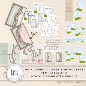 Junk Journal Large Side Pockets Style 1 Vol 1 Templates and 1 Mockups Bundle, Vintage Look Overlays, Product Display Mockup Templates