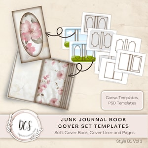 Junk Journal Book Cover Set Style B1 Vol 1 Templates, Vintage Look Overlays, Journal with 1 inch Spine and Signatures, Distressed Edge Look